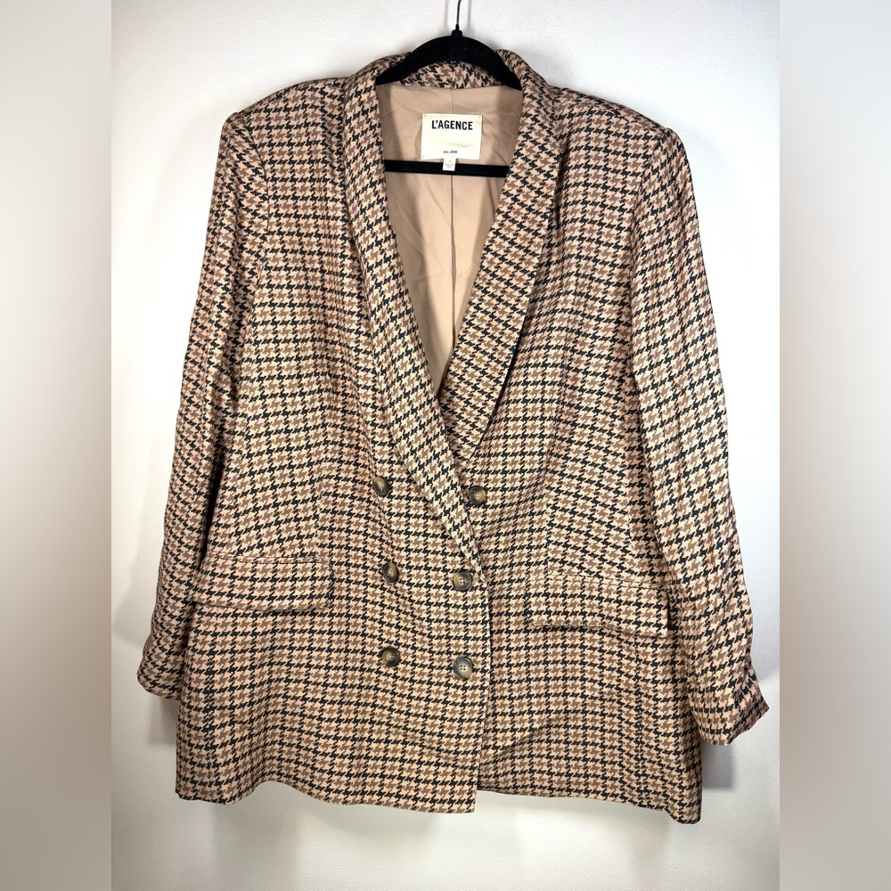 L’Agence Women's Houndstooth Blazer Brown Size 16‎